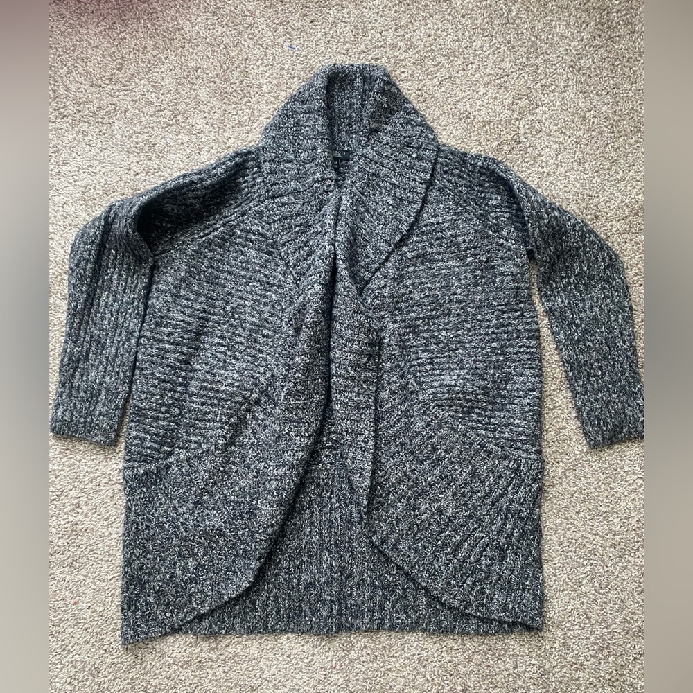 Talbots Womens Speckled Knit Cardigan Sweater Shawl Collar Open Front Gray 1X
